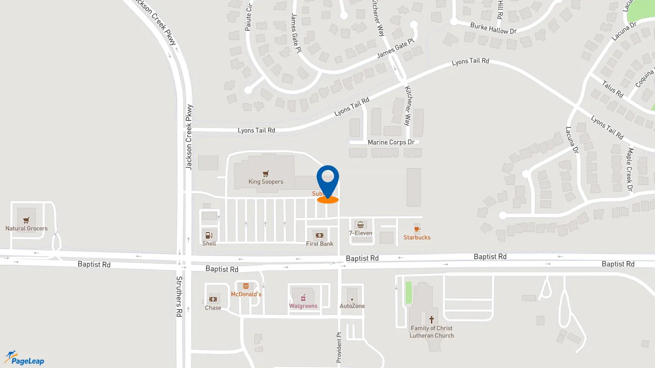 https://pageleap.com map showing location of Subway in Monument.
