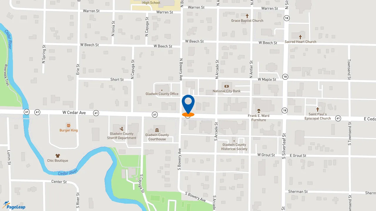 https://pageleap.com map showing location of Subway in Gladwin.