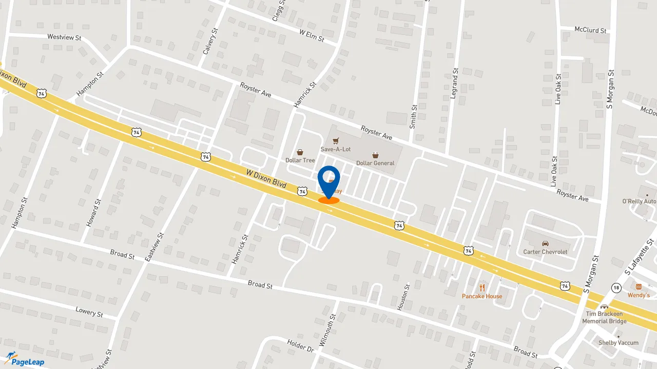 https://pageleap.com map showing location of Subway in Shelby.