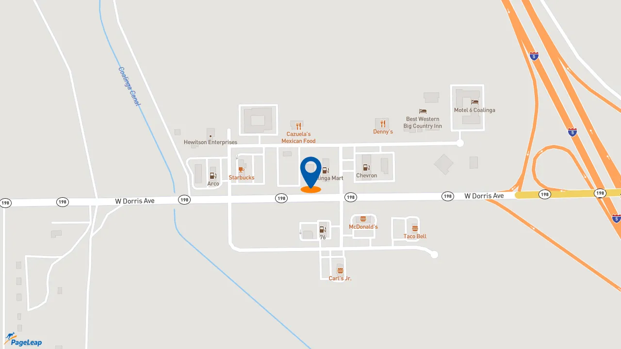 https://pageleap.com map showing location of Subway in Coalinga.