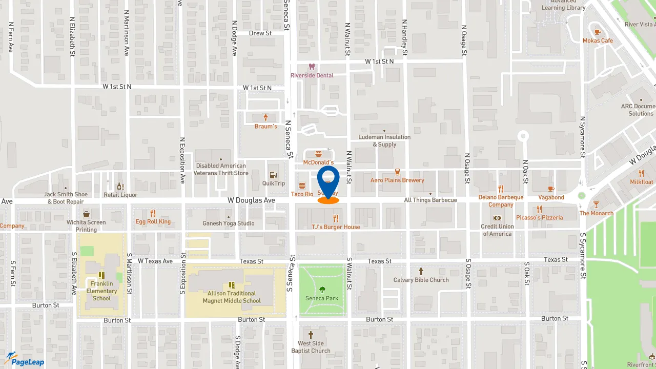https://pageleap.com map showing location of Subway in Wichita.