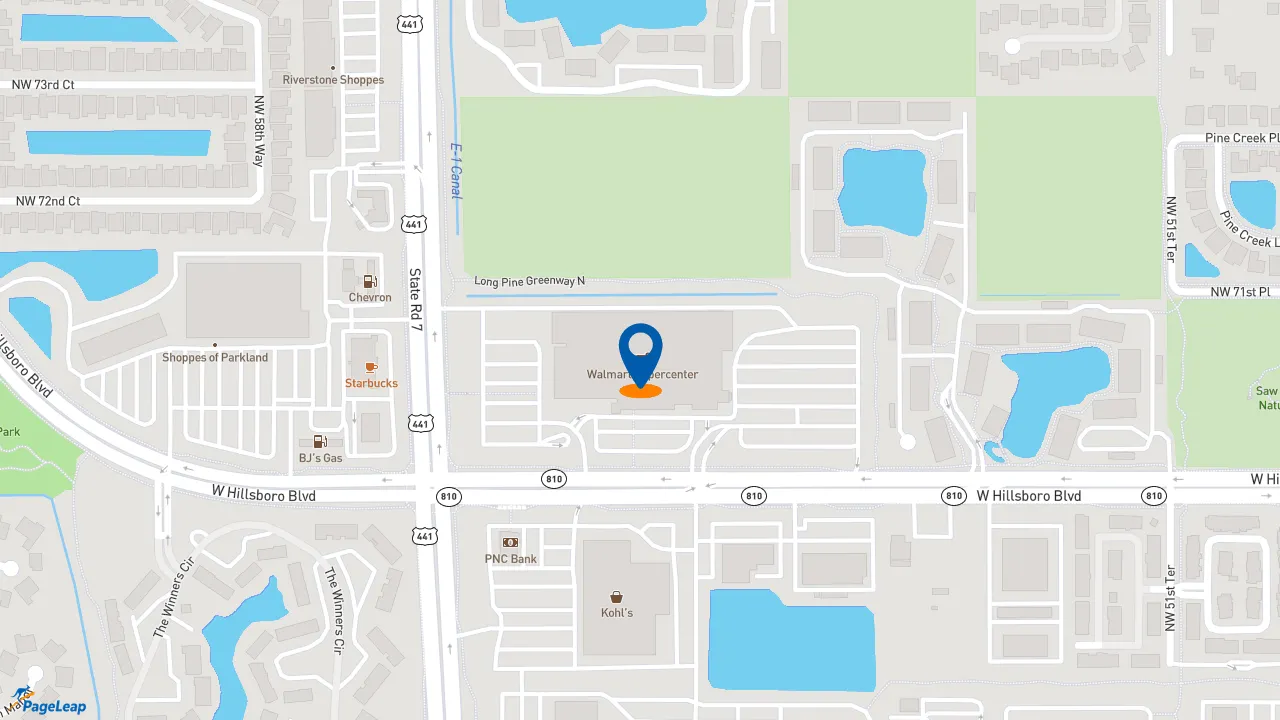 https://pageleap.com map showing location of Subway in Coconut Creek.