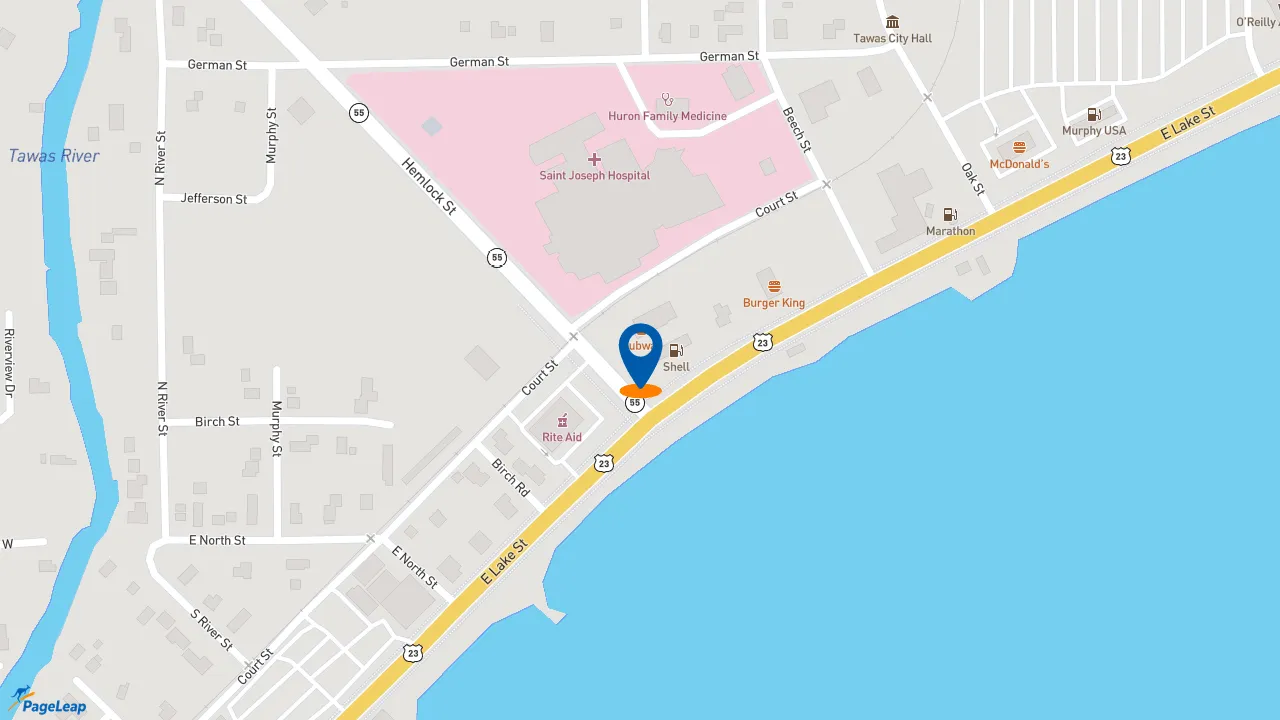 https://pageleap.com map showing location of Subway in Tawas City.