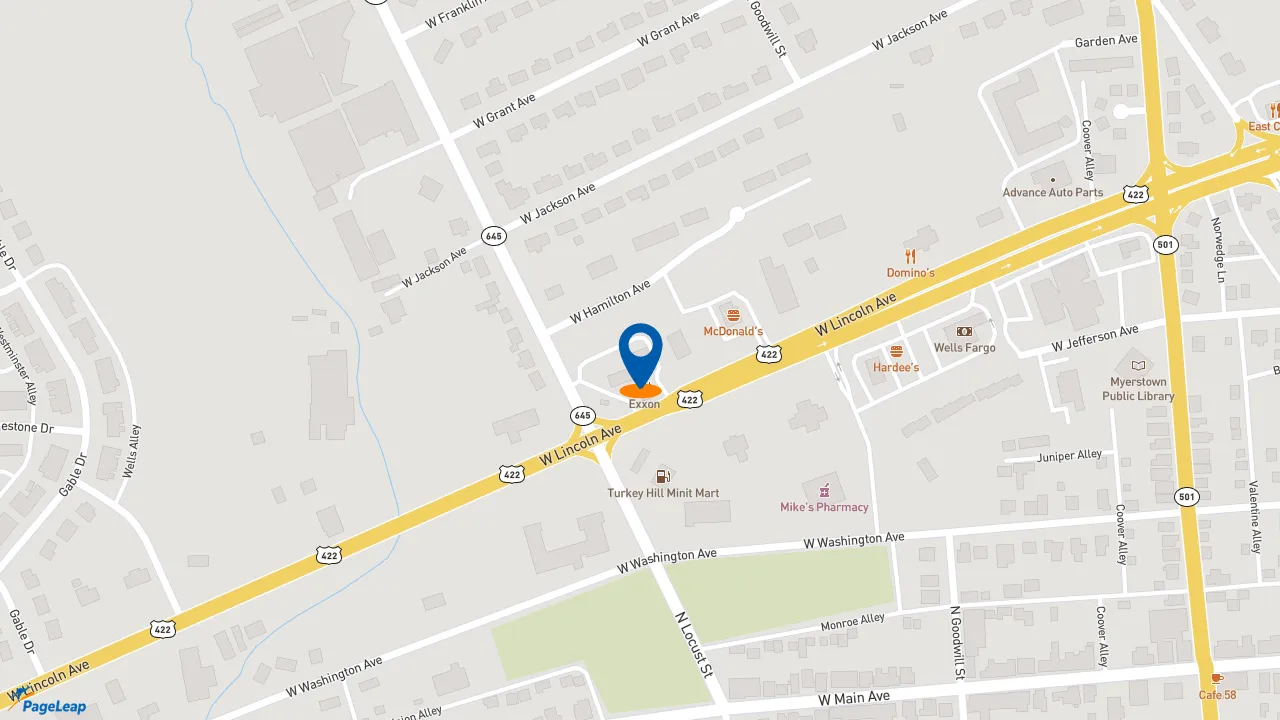 https://pageleap.com map showing location of Subway in Myerstown.