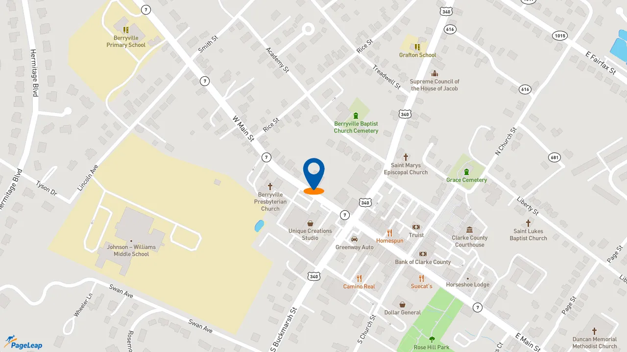 PageLeap.com map showing location of Subway in Berryville.