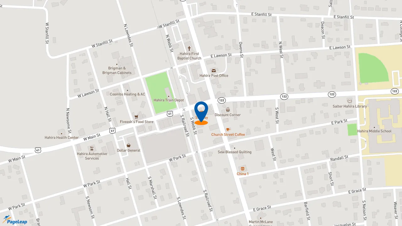 https://pageleap.com map showing location of Subway in Hahira.