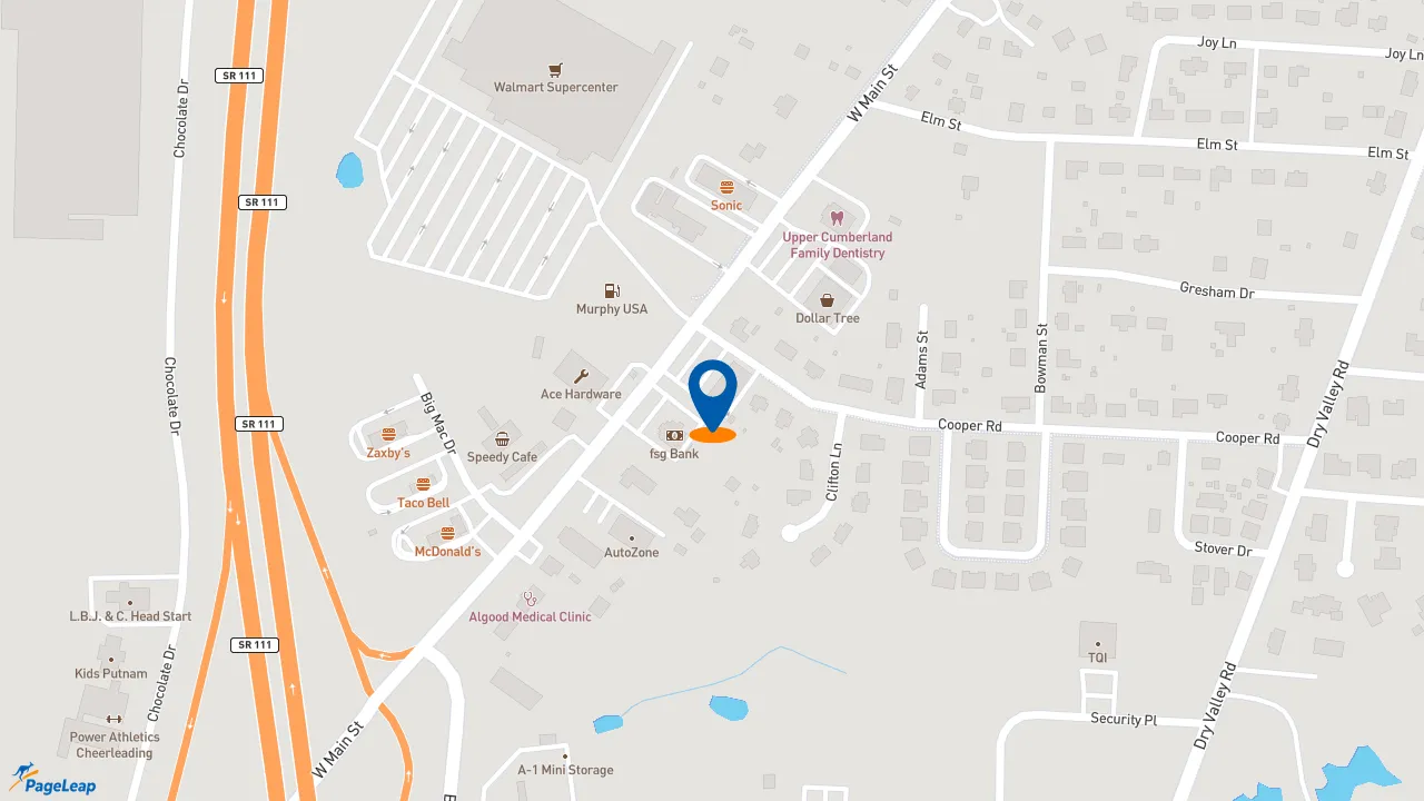 https://pageleap.com map showing location of Subway in Cookeville.
