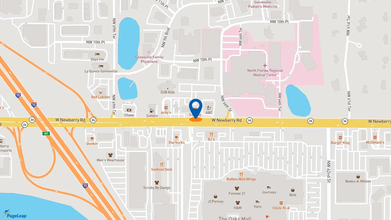 https://pageleap.com map showing location of Subway in Gainesville.