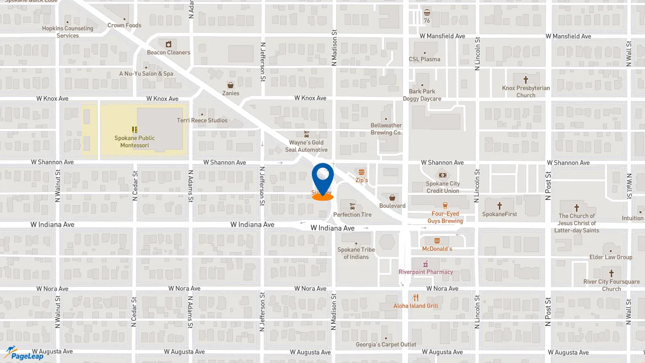 https://pageleap.com map showing location of Subway in Spokane.