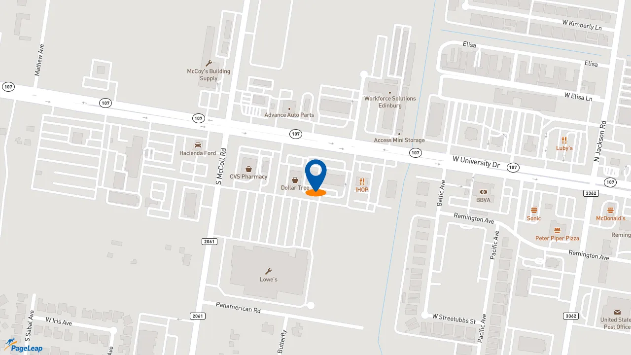 https://pageleap.com map showing location of Subway in Edinburg.
