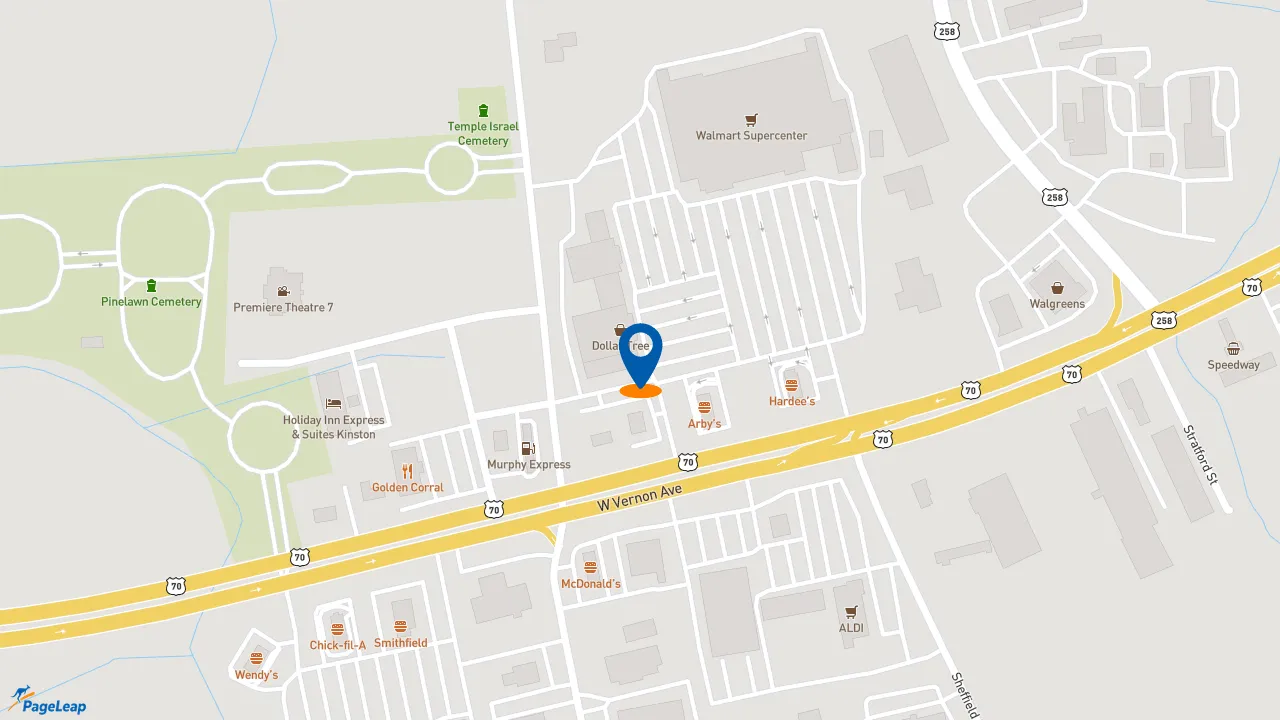 https://pageleap.com map showing location of Subway in Kinston.