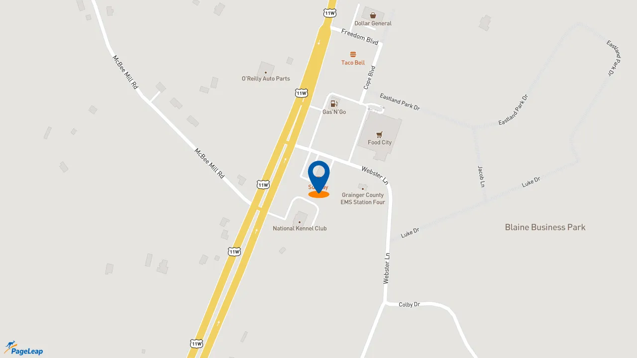https://pageleap.com map showing location of Subway in Blaine.