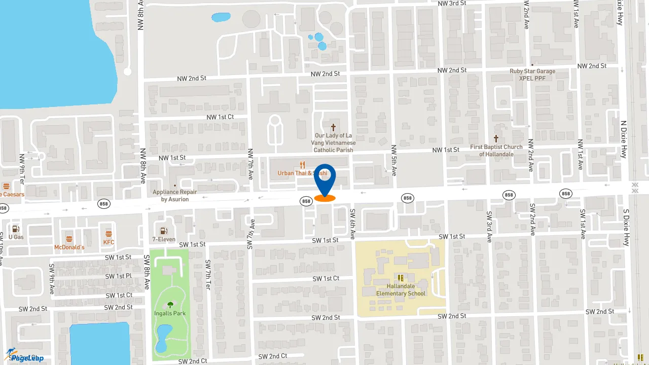 https://pageleap.com map showing location of Subway in Hallandale Beach.