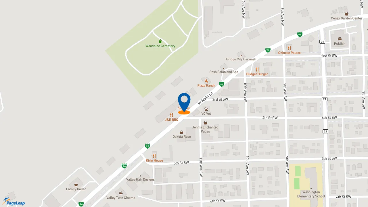 https://pageleap.com map showing location of Subway in Valley City.