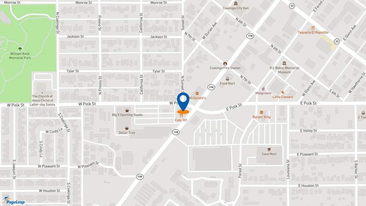 https://pageleap.com map showing location of Subway in Coalinga.
