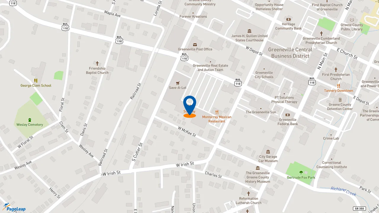 https://pageleap.com map showing location of Subway in Greeneville.
