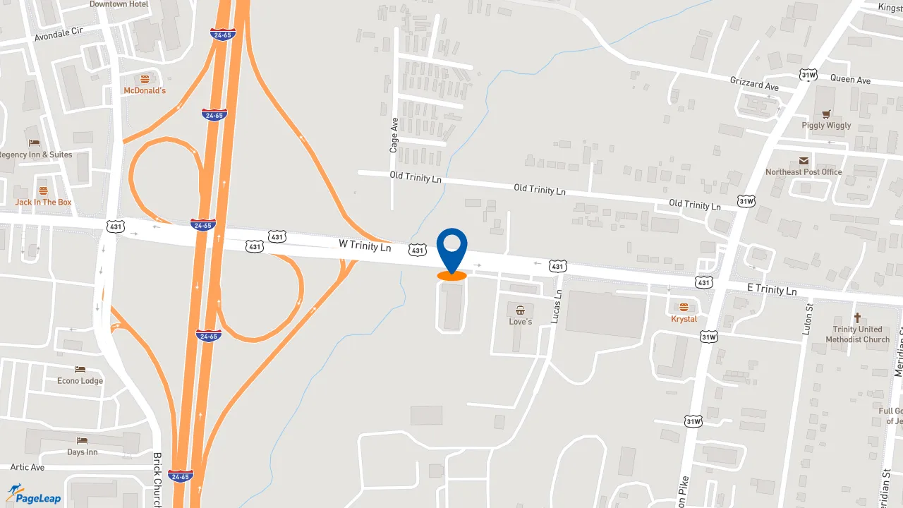 https://pageleap.com map showing location of Subway in Nashville.