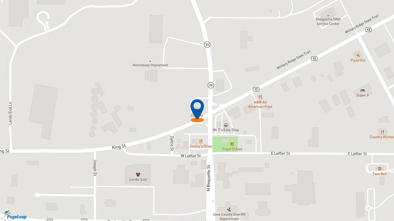 https://pageleap.com map showing location of Subway in Dodgeville.