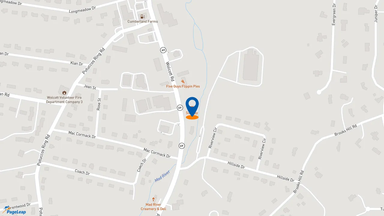 https://pageleap.com map showing location of Subway in Wolcott.