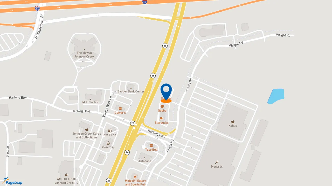 https://pageleap.com map showing location of Subway in Johnson Creek.