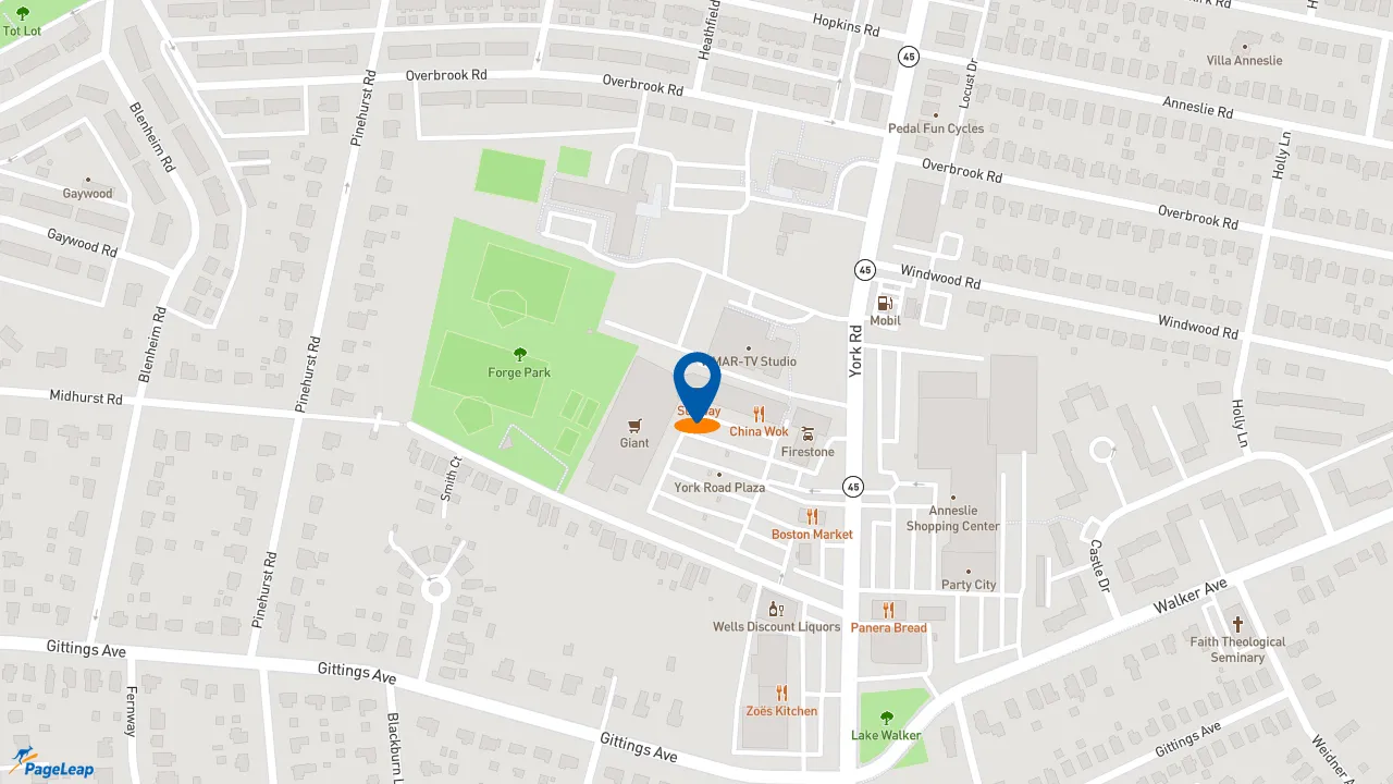 https://pageleap.com map showing location of Subway in Baltimore.