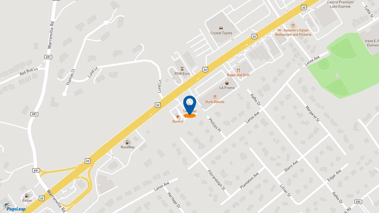 https://pageleap.com map showing location of Taco Bell in Dunellen.