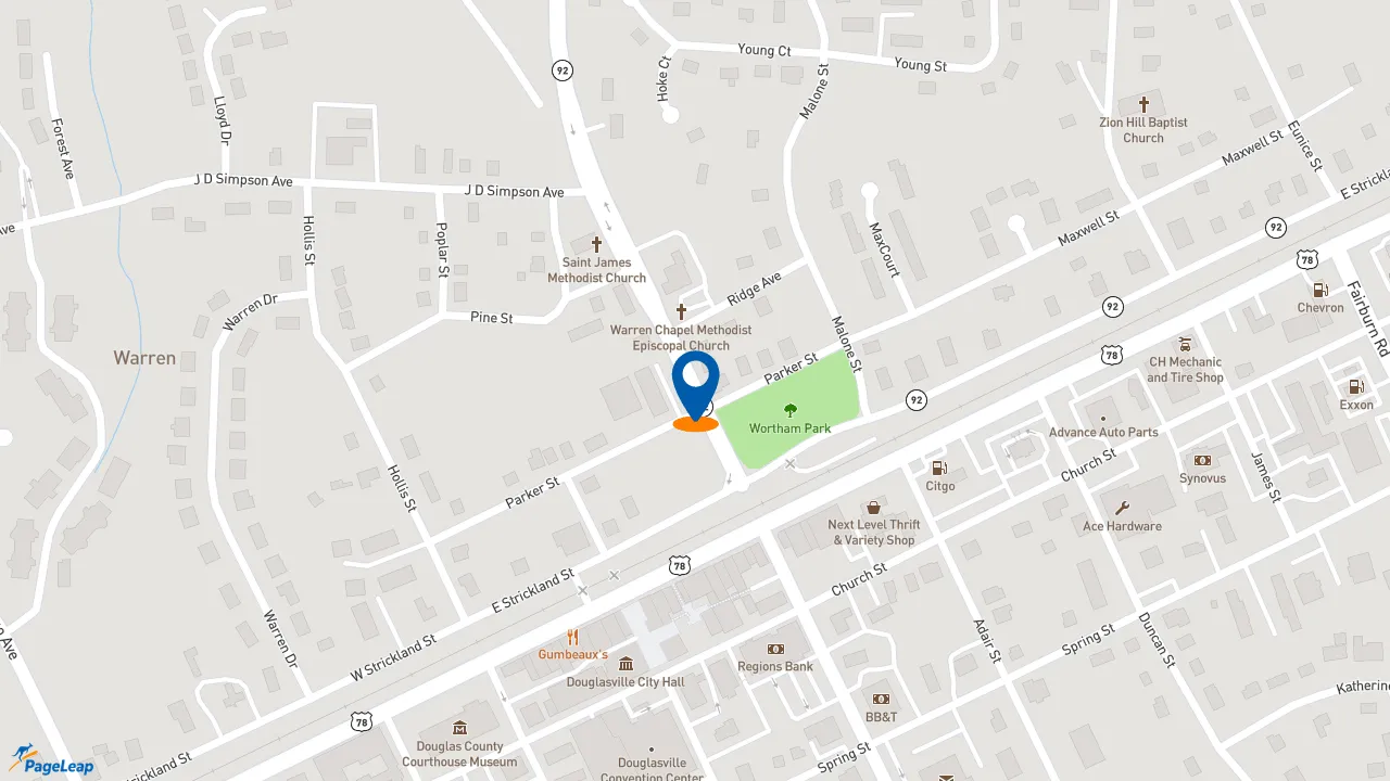 https://pageleap.com map showing location of Taco Bell in Douglasville.