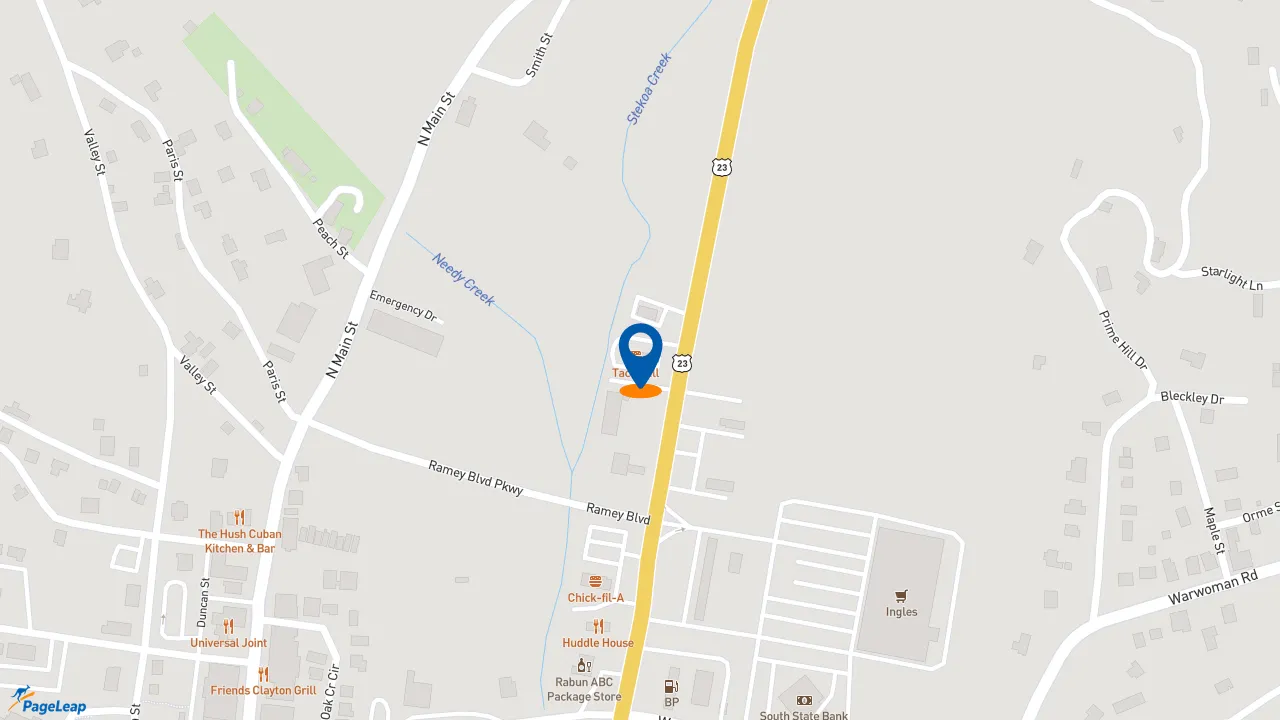 https://pageleap.com map showing location of Taco Bell in Clayton.