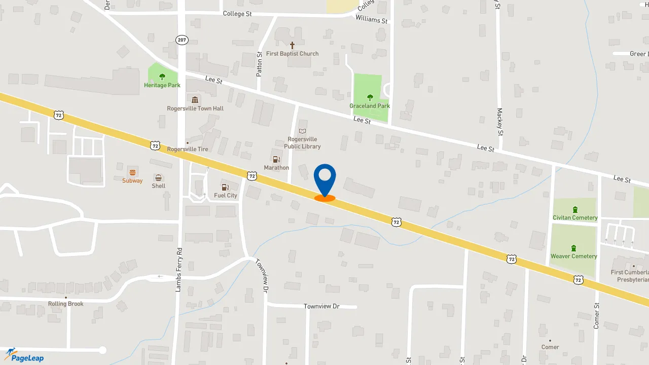 https://pageleap.com map showing location of Taco Bell in Rogersville.