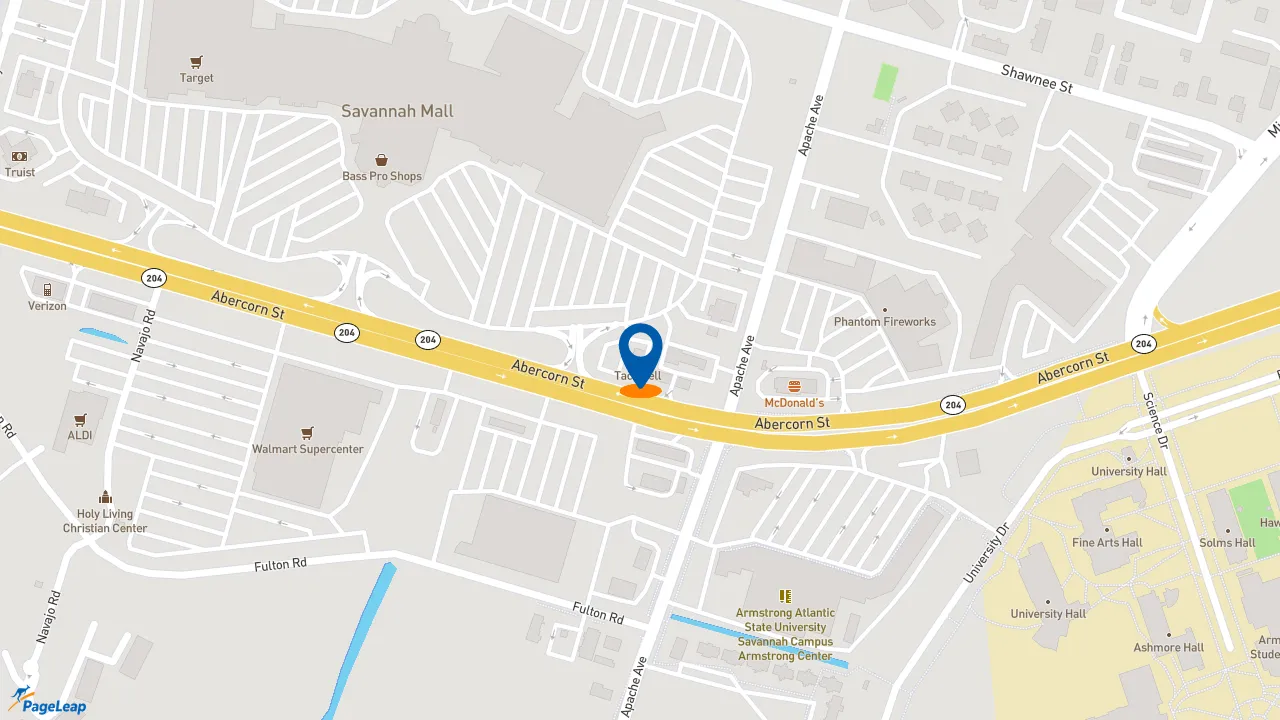 https://pageleap.com map showing location of Taco Bell in Savannah.
