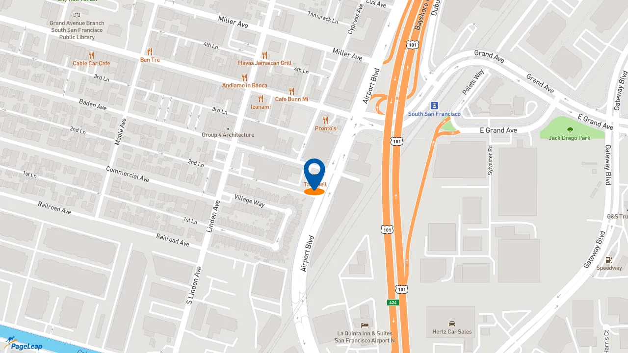 https://pageleap.com map showing location of Taco Bell in South San Francisco.