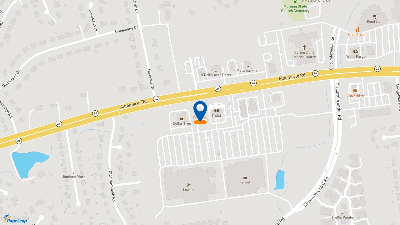 https://pageleap.com map showing location of Taco Bell in Charlotte.