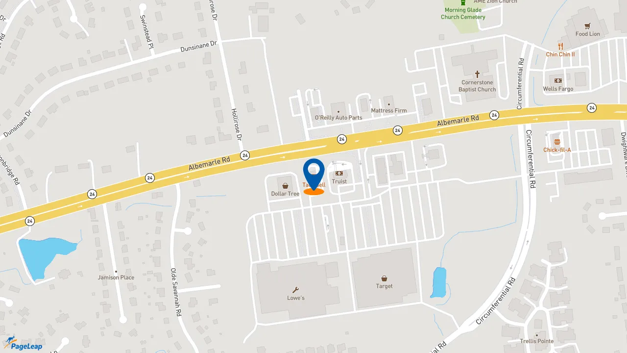 https://pageleap.com map showing location of Taco Bell in Charlotte.