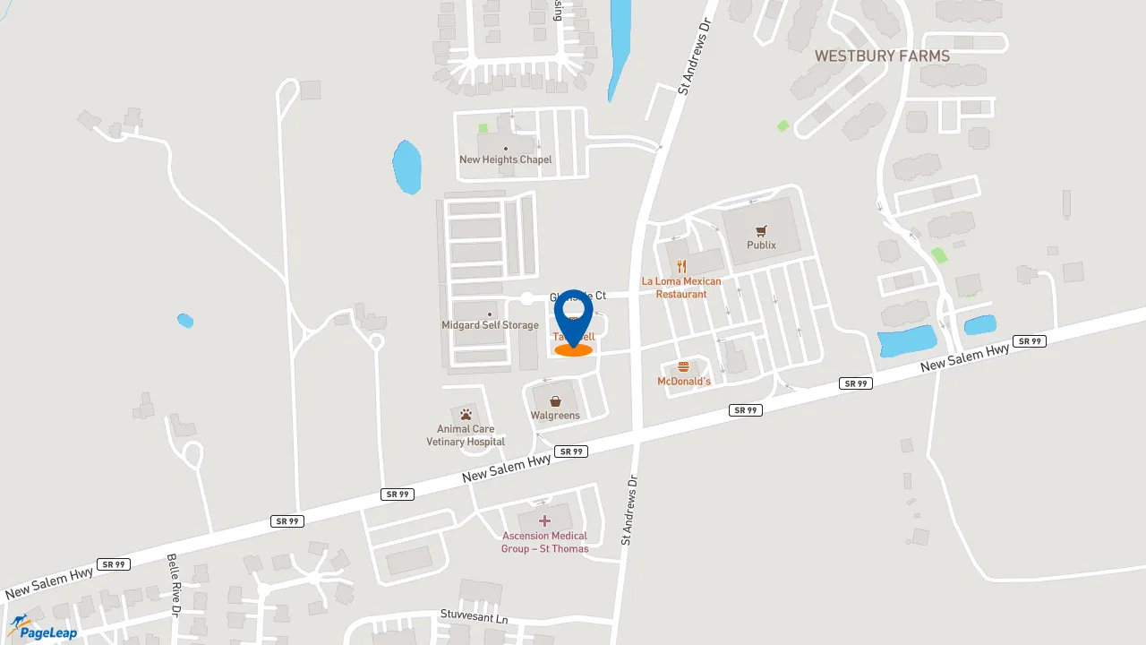 https://pageleap.com map showing location of Taco Bell in Murfreesboro.