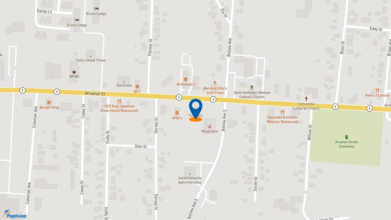 https://pageleap.com map showing location of Taco Bell in Watertown.