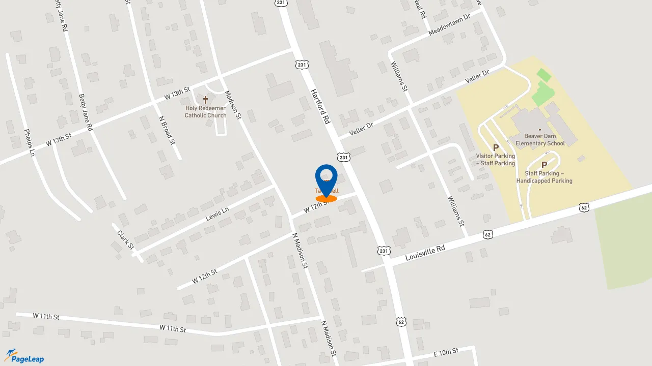 https://pageleap.com map showing location of Taco Bell in Beaver Dam.