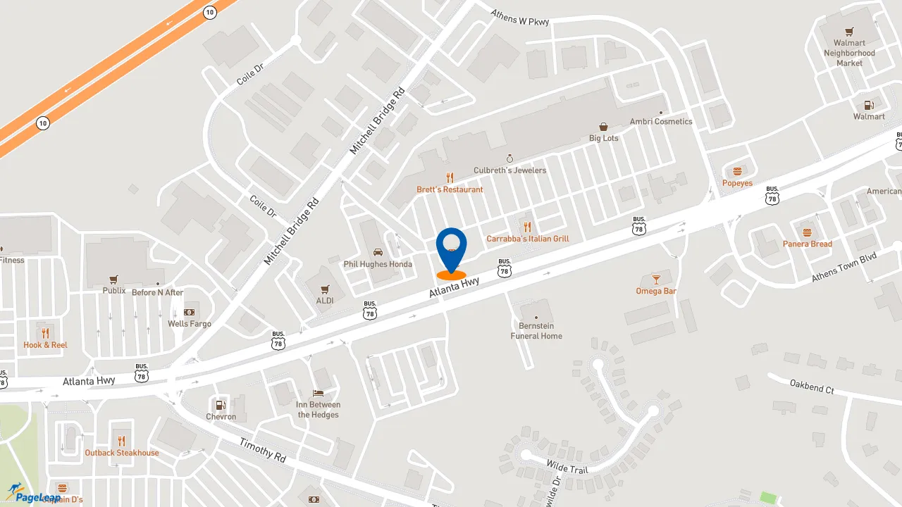 https://pageleap.com map showing location of Taco Bell in Athens.