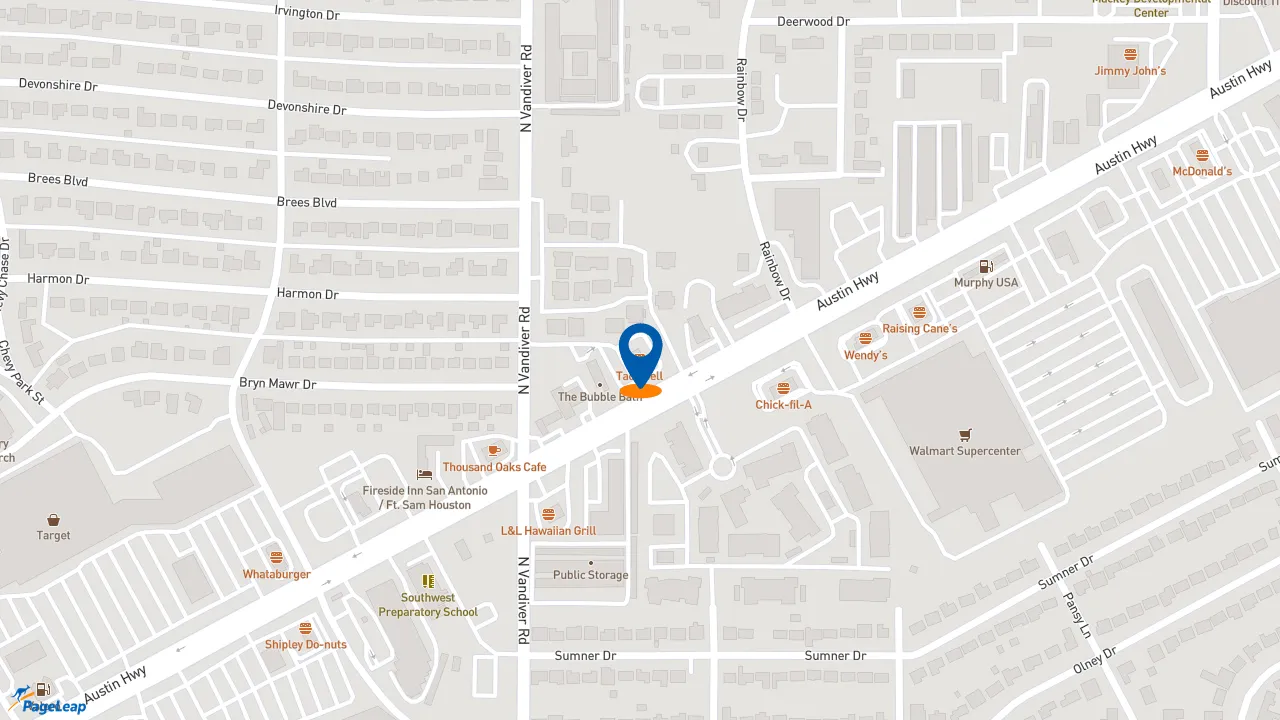 https://pageleap.com map showing location of Taco Bell in San Antonio.