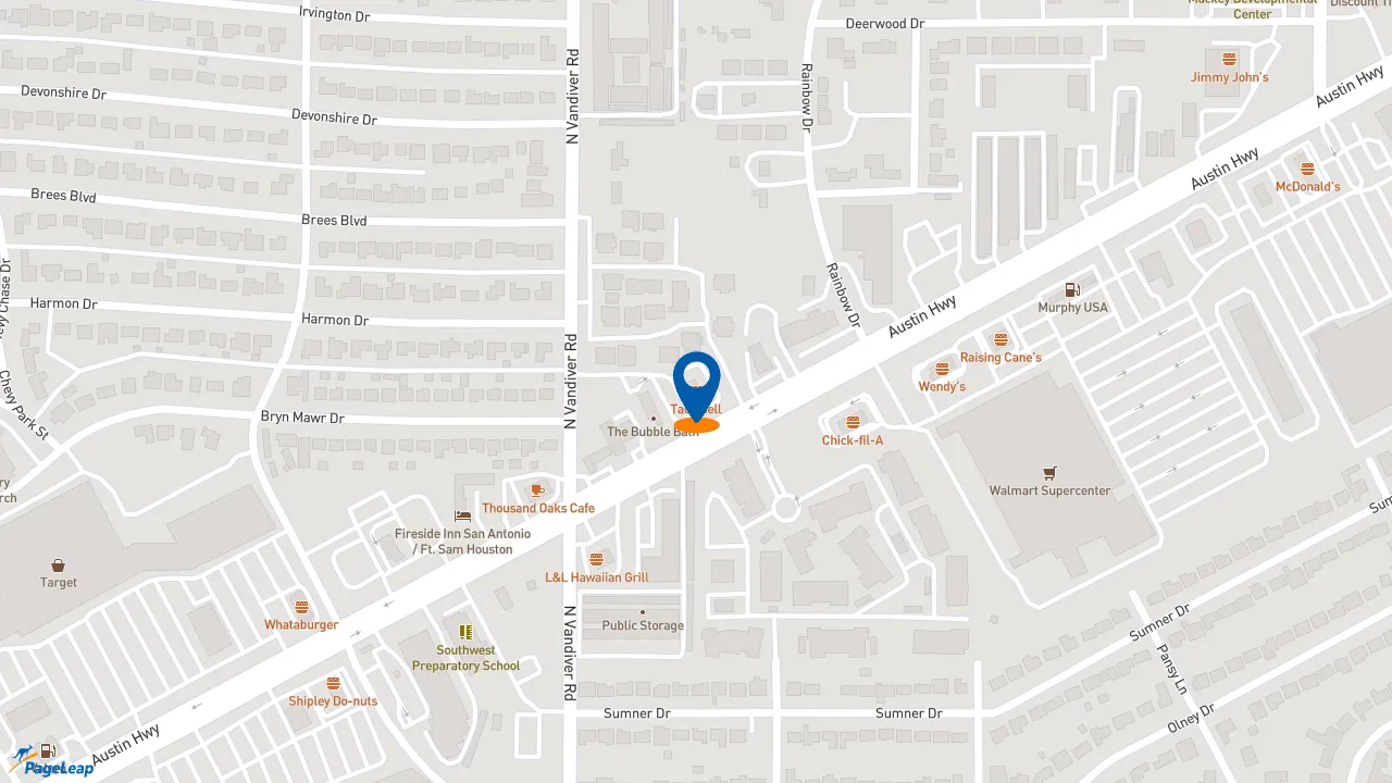 https://pageleap.com map showing location of Taco Bell in San Antonio.
