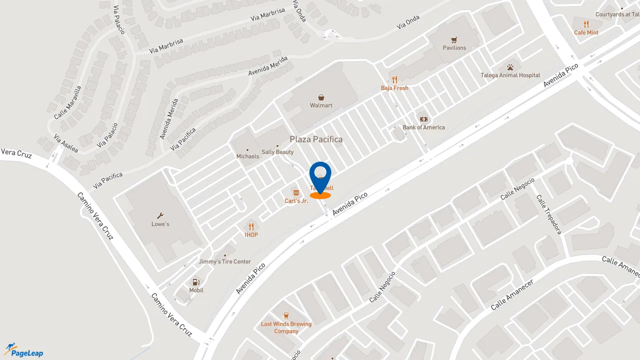 https://pageleap.com map showing location of Taco Bell in San Clemente.