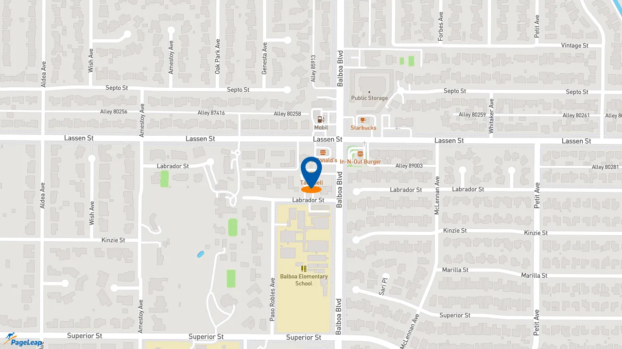 https://pageleap.com map showing location of Taco Bell in Los Angeles.