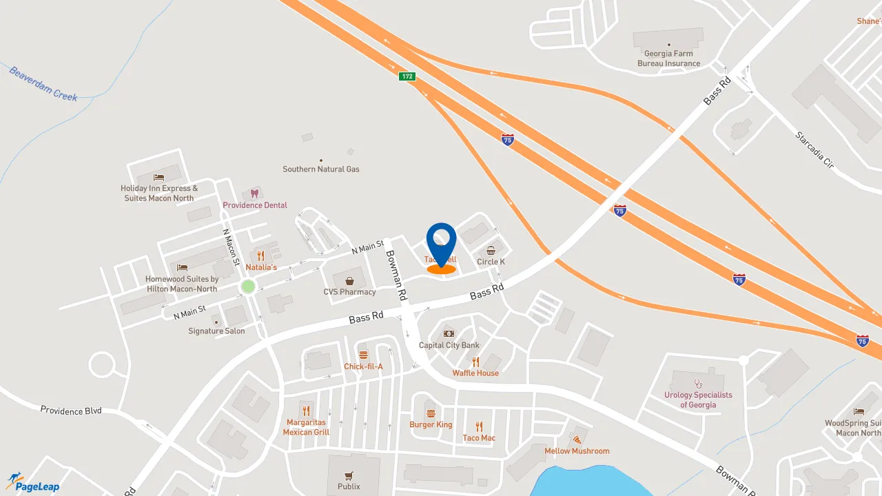 https://pageleap.com map showing location of Taco Bell in Macon.