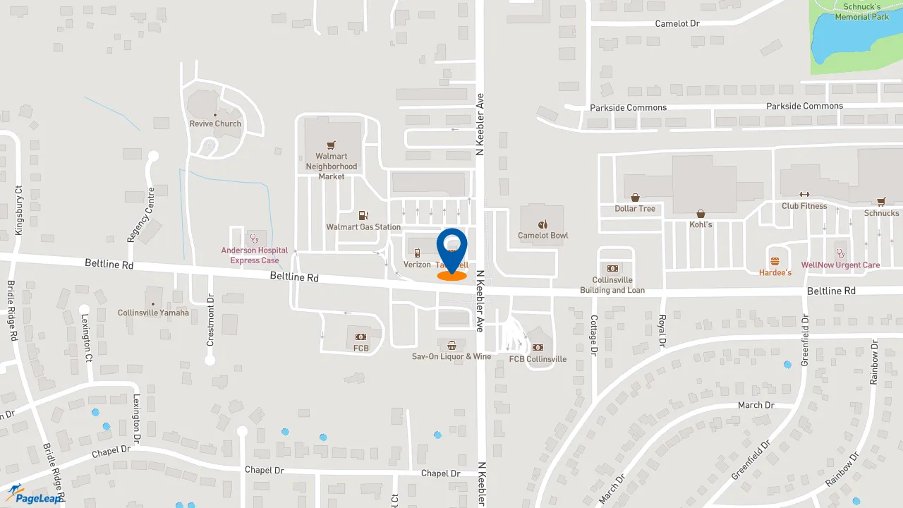https://pageleap.com map showing location of Taco Bell in Collinsville.