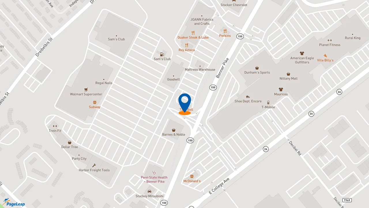 https://pageleap.com map showing location of Taco Bell in State College.