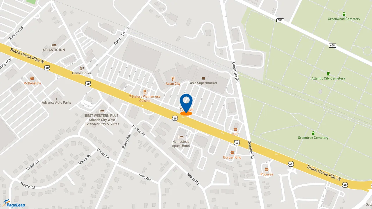 https://pageleap.com map showing location of Taco Bell in Pleasantville.