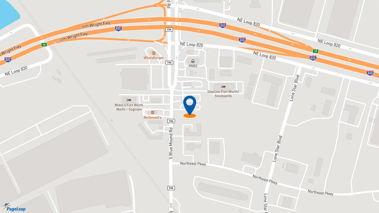 https://pageleap.com map showing location of Taco Bell in Fort Worth.