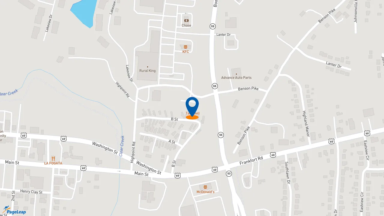 https://pageleap.com map showing location of Taco Bell in Shelbyville.