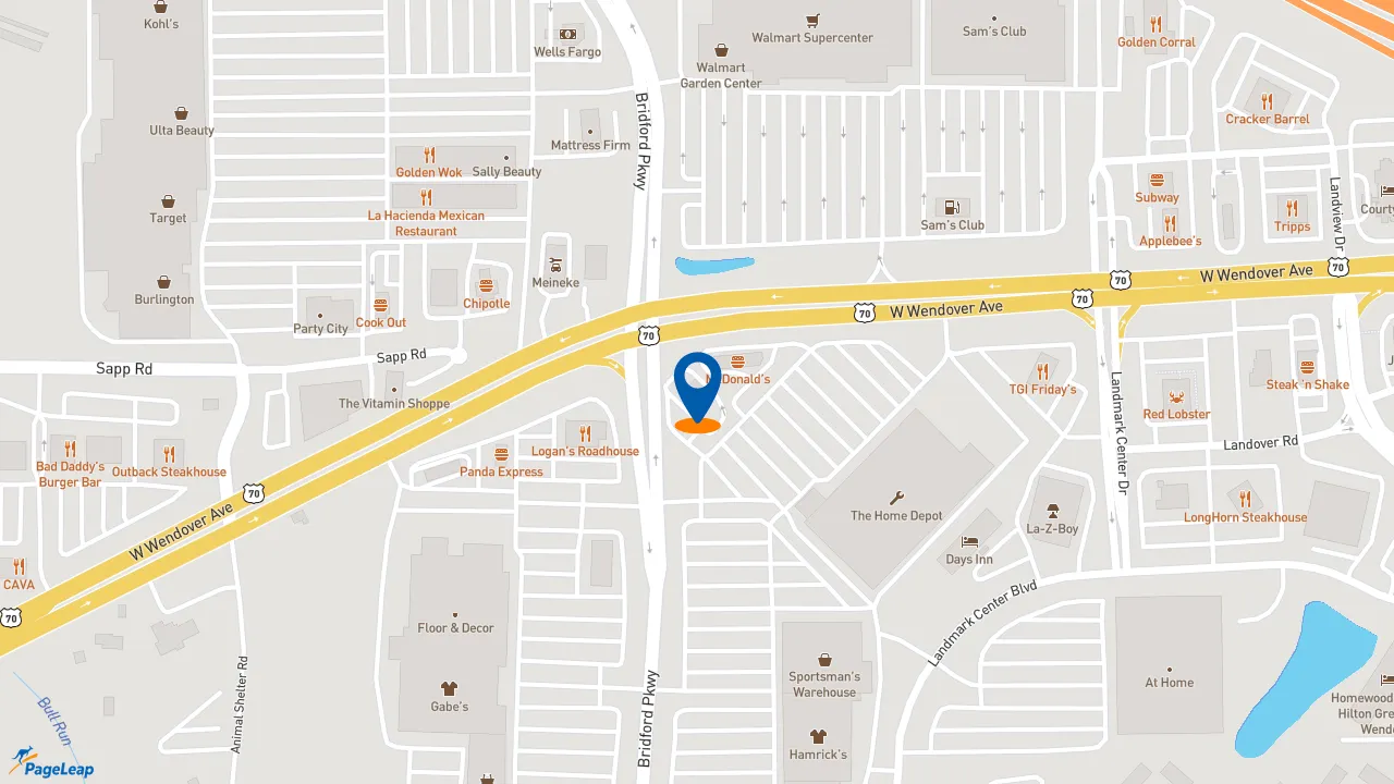 https://pageleap.com map showing location of Taco Bell in Greensboro.