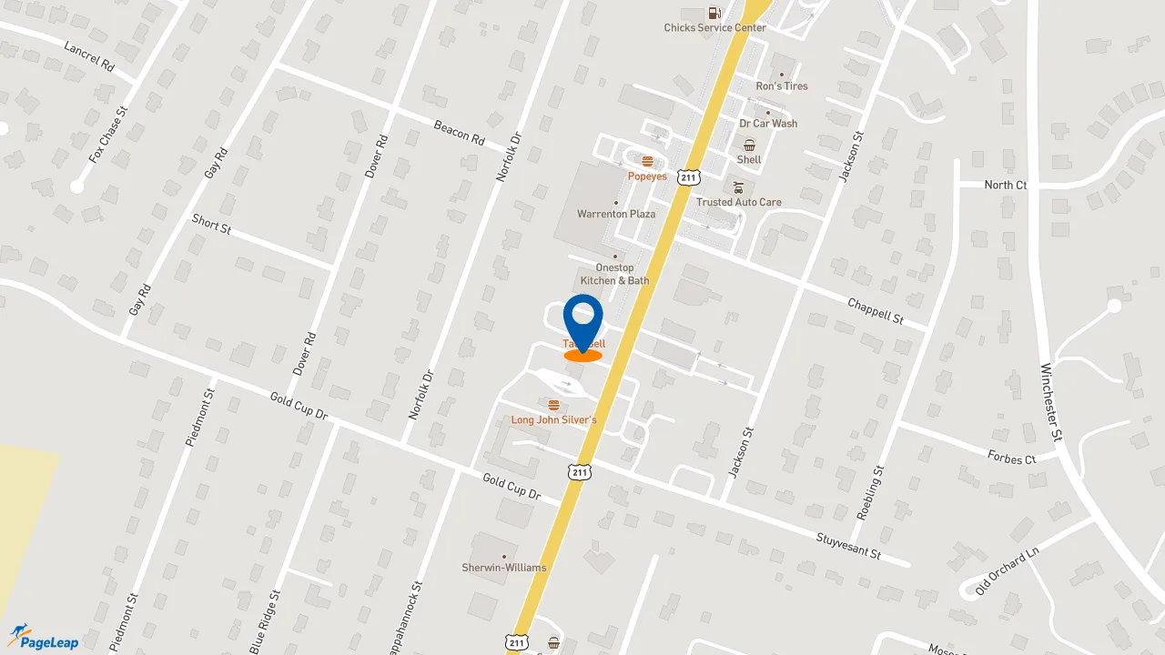https://pageleap.com map showing location of Taco Bell in Warrenton.