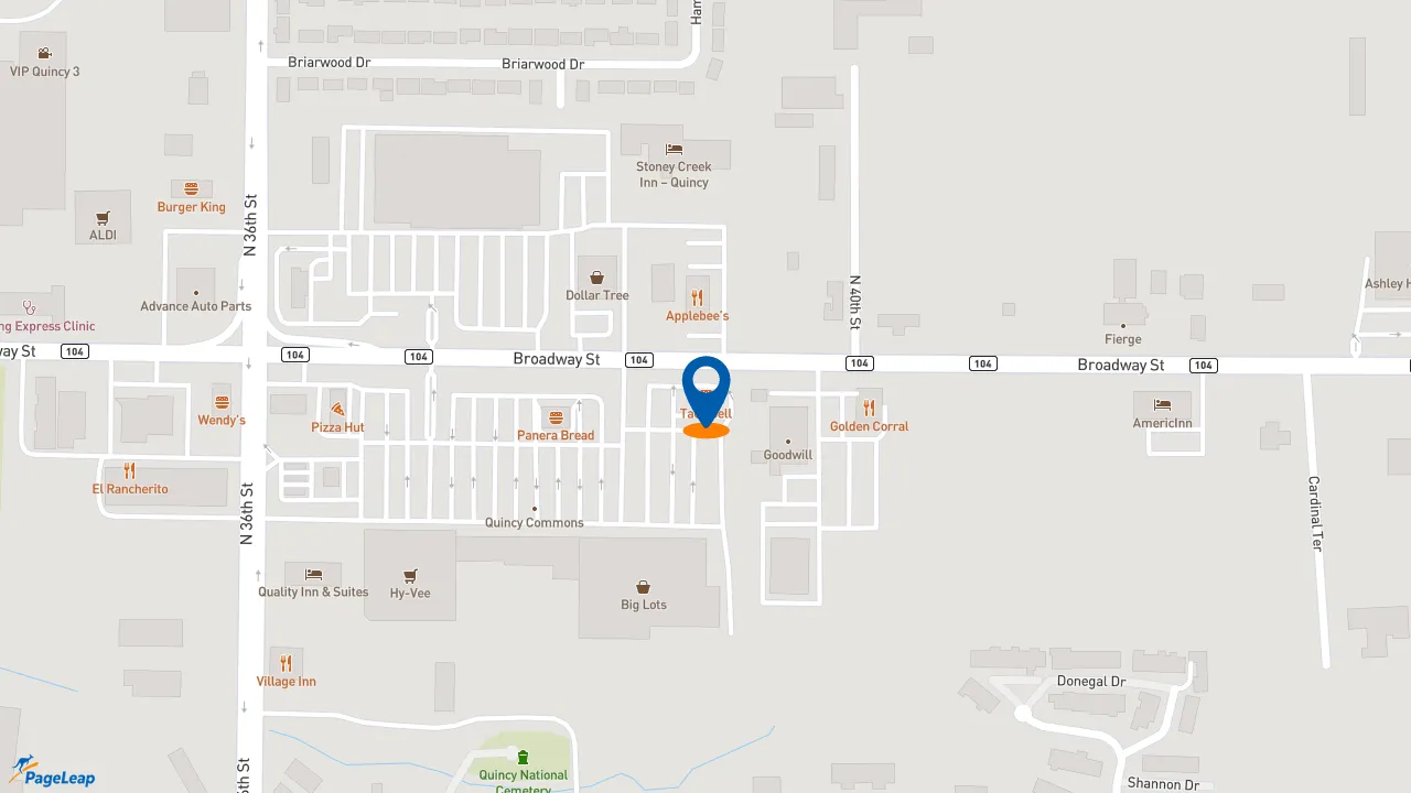 https://pageleap.com map showing location of Taco Bell in Quincy.
